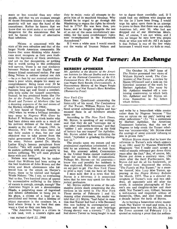 Truth & Nat Turner: an exchange