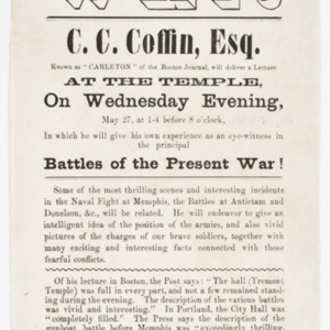 Lecture On the War: C. C. Coffin, Esq. Known as "Carleton" of the Boston Journal