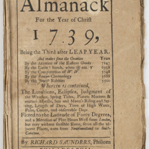 Poor Richard, 1739. An Almanack for the Year of Christ 1739.