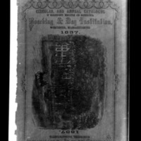 Photograph of the cover of "Circular and annual catalogue of Massachusetts Mercantile and Mathematical Boarding & Day Institution" for 1857